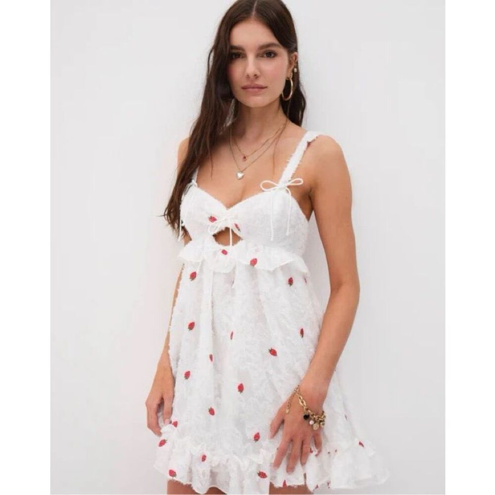 For Love & Lemons White Strawberry Babydoll Dress Small Women